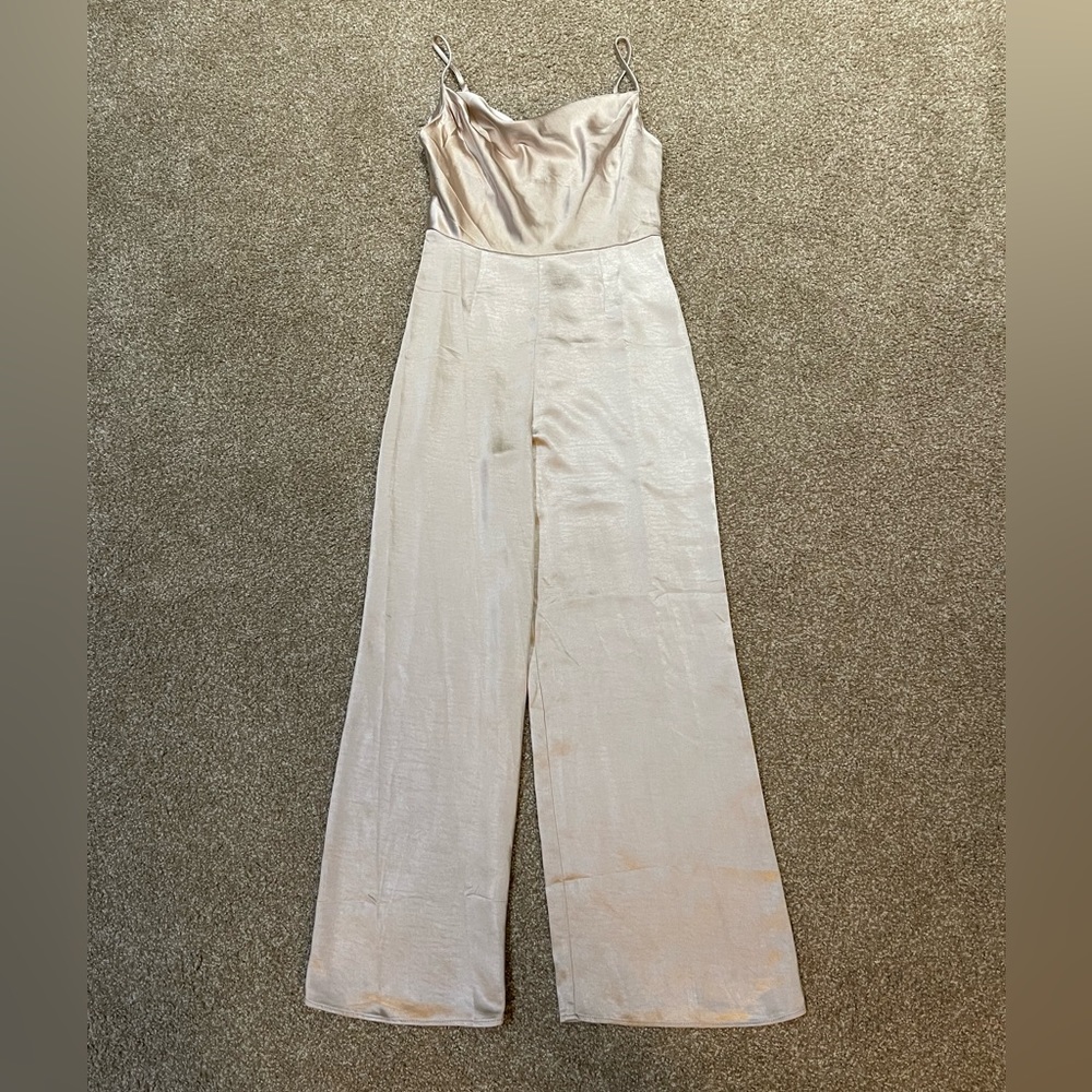Never Worn Champagne Satin jumpsuit size Small